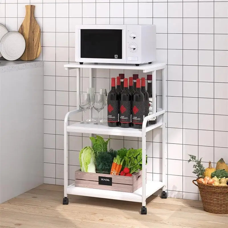 Support d'imprimante roulant à 3 niveaux avec étagères de rangement, blanc, noir, marron