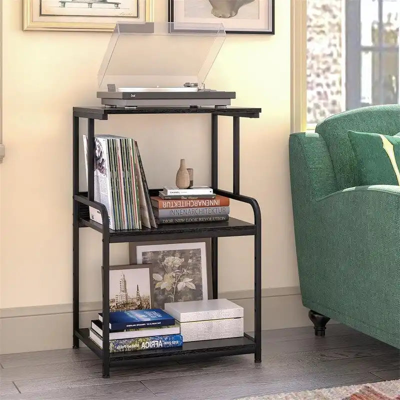 Support d'imprimante roulant à 3 niveaux avec étagères de rangement, blanc, noir, marron
