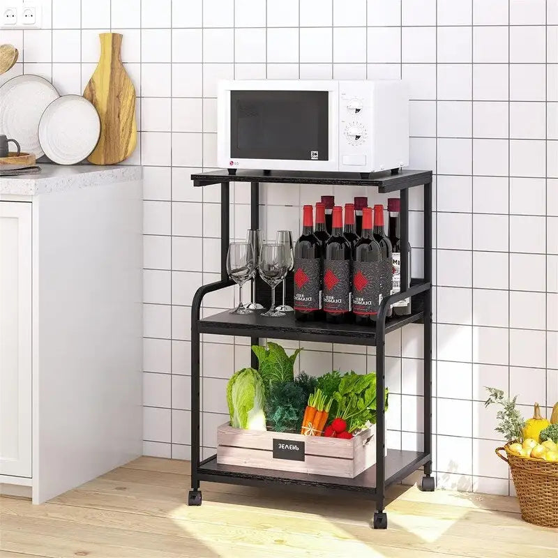Support d'imprimante roulant à 3 niveaux avec étagères de rangement, blanc, noir, marron