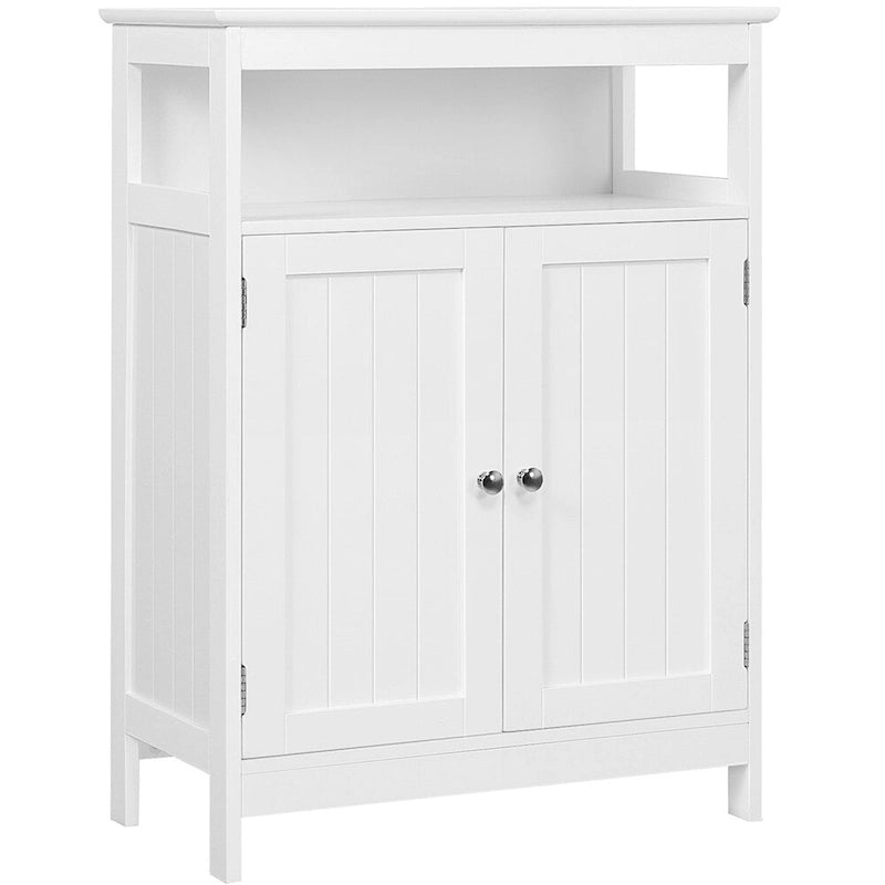 Meuble de rangement blanc pour salle de bain avec étagère réglable et étagère ouverte