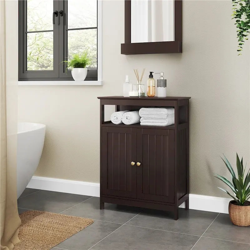Meuble de rangement blanc pour salle de bain avec étagère réglable et étagère ouverte