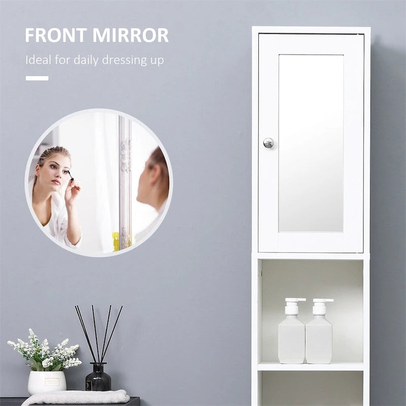 Meuble haut de salle de bain blanc autoportant avec porte miroir