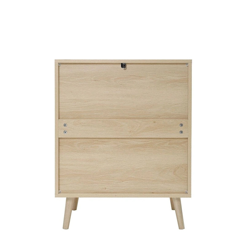 Commode de rangement à 3 tiroirs avec panneaux en rotin et pieds en pin, bleue