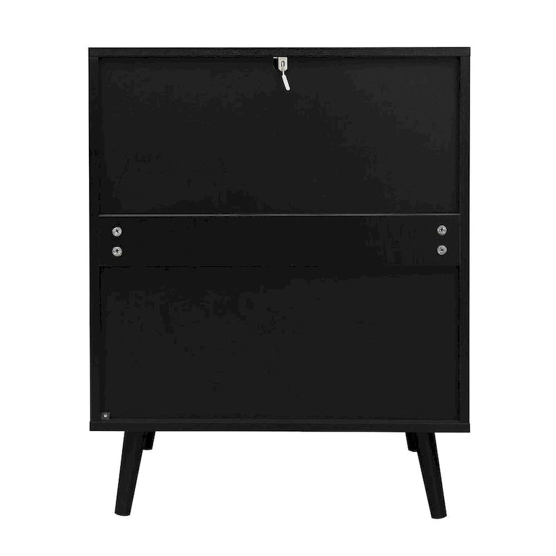 Commode de rangement à 3 tiroirs avec panneaux en rotin et pieds en pin, bleue