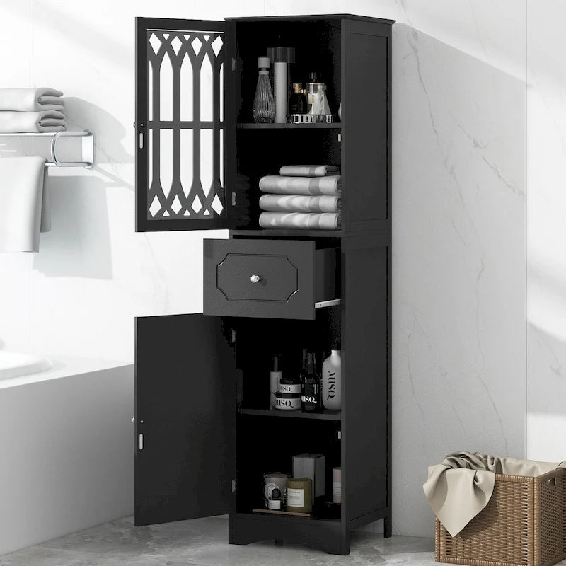 Meuble de rangement haut de salle de bain autoportant avec tiroir Porte en acrylique Noir