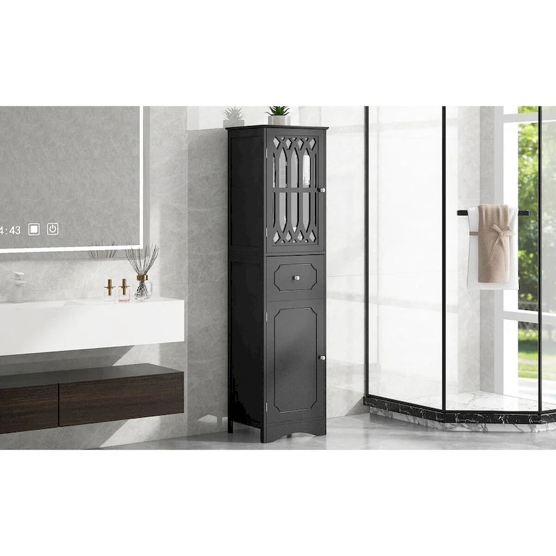 Meuble de rangement haut de salle de bain autoportant avec tiroir Porte en acrylique Noir