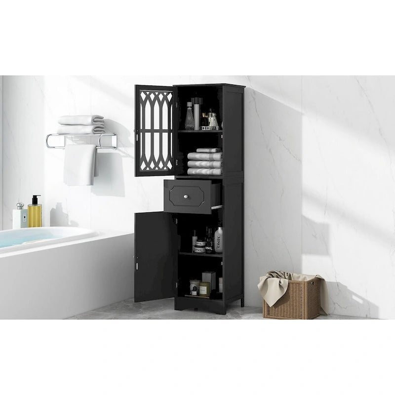 Meuble de rangement haut de salle de bain autoportant avec tiroir Porte en acrylique Noir