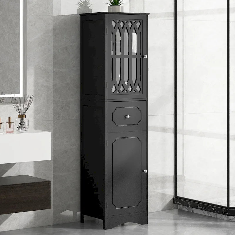 Meuble de rangement haut de salle de bain autoportant avec tiroir Porte en acrylique Noir