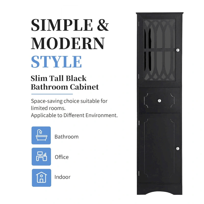 Meuble de rangement haut de salle de bain autoportant avec tiroir Porte en acrylique Noir