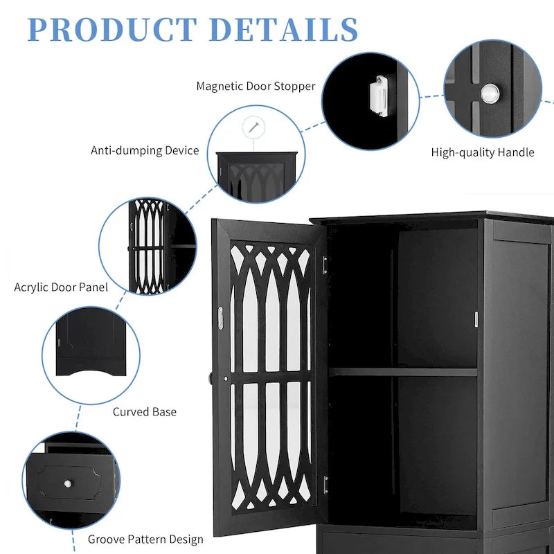 Meuble de rangement haut de salle de bain autoportant avec tiroir Porte en acrylique Noir