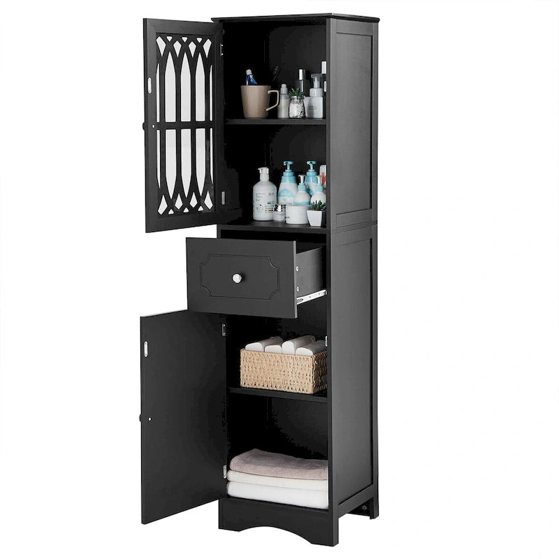 Meuble de rangement haut de salle de bain autoportant avec tiroir Porte en acrylique Noir