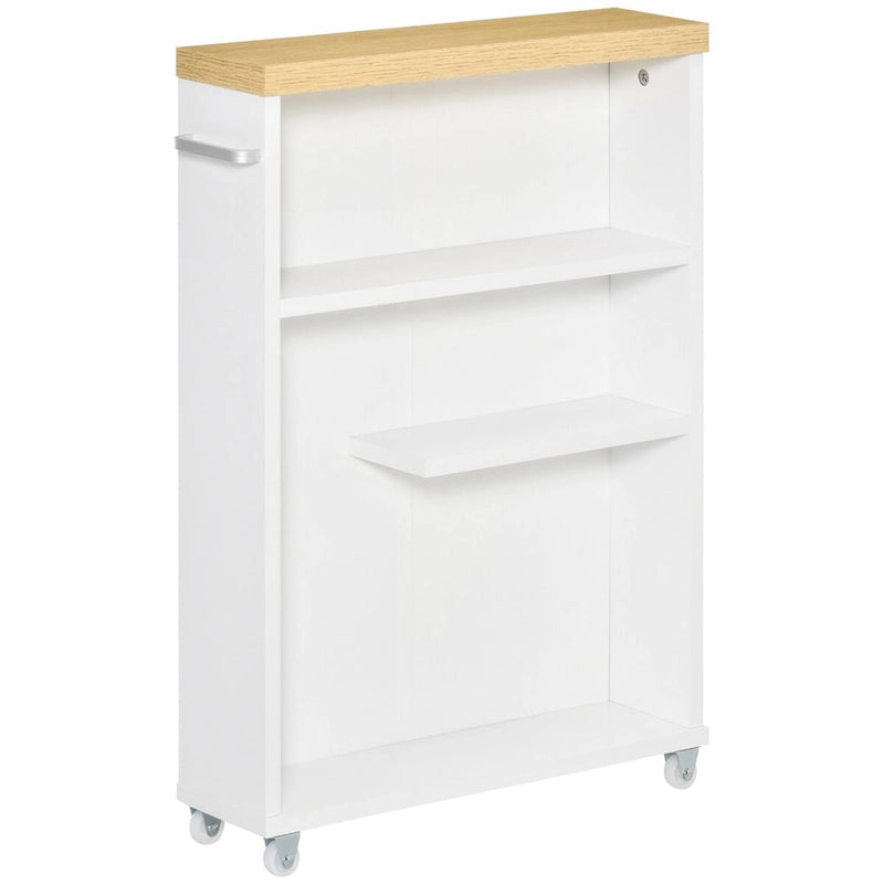 Slim Bathroom Cabinet with Wheels Storage Organizer for Bedroom, Living Room, White