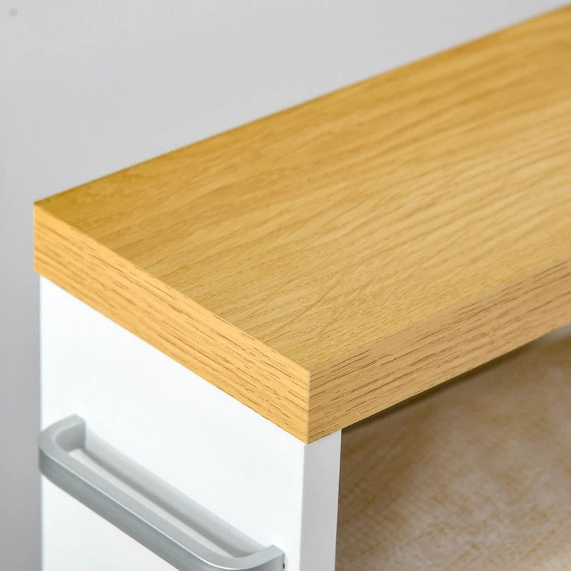 Meuble de rangement de salle de bain blanc fin à roulettes avec étagères ouvertes