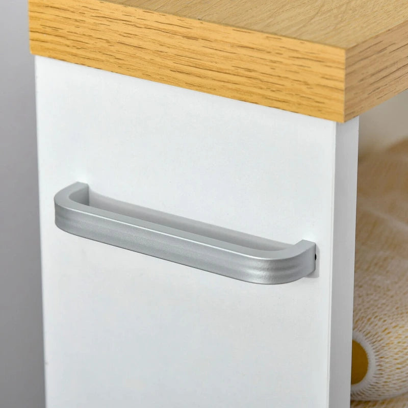 Meuble de rangement de salle de bain blanc fin à roulettes avec étagères ouvertes