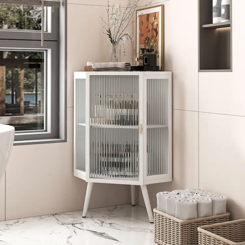 22.25 in. W x 16.54 in. D x 31.5 in. H Floor Coner Linen Cabinet with Tempered Glass Door