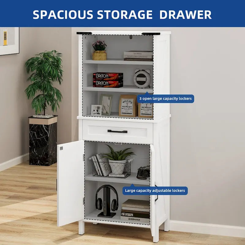 Armoire haute de rangement avec portes, étagères et tiroir marron blanc