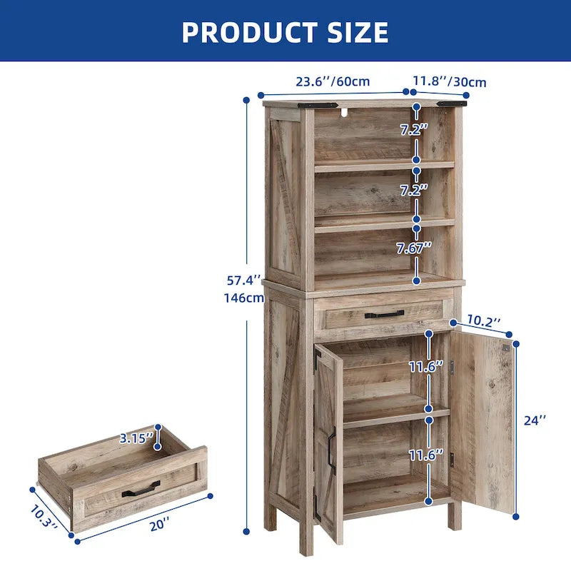 Armoire haute de rangement avec portes, étagères et tiroir marron blanc