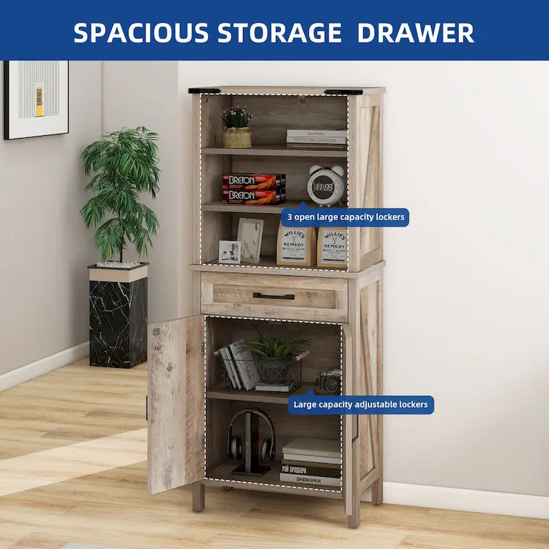 Armoire haute de rangement avec portes, étagères et tiroir marron blanc
