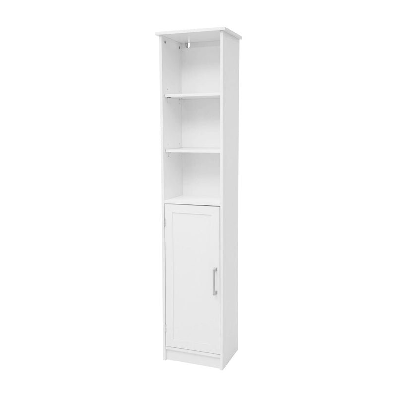Meuble de Rangement Haut Autoportant avec Étagères Ouvertes et Porte, Blanc et Gris