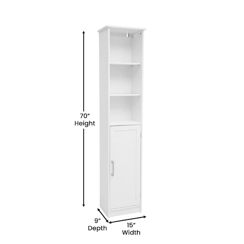 Meuble de Rangement Haut Autoportant avec Étagères Ouvertes et Porte, Blanc et Gris