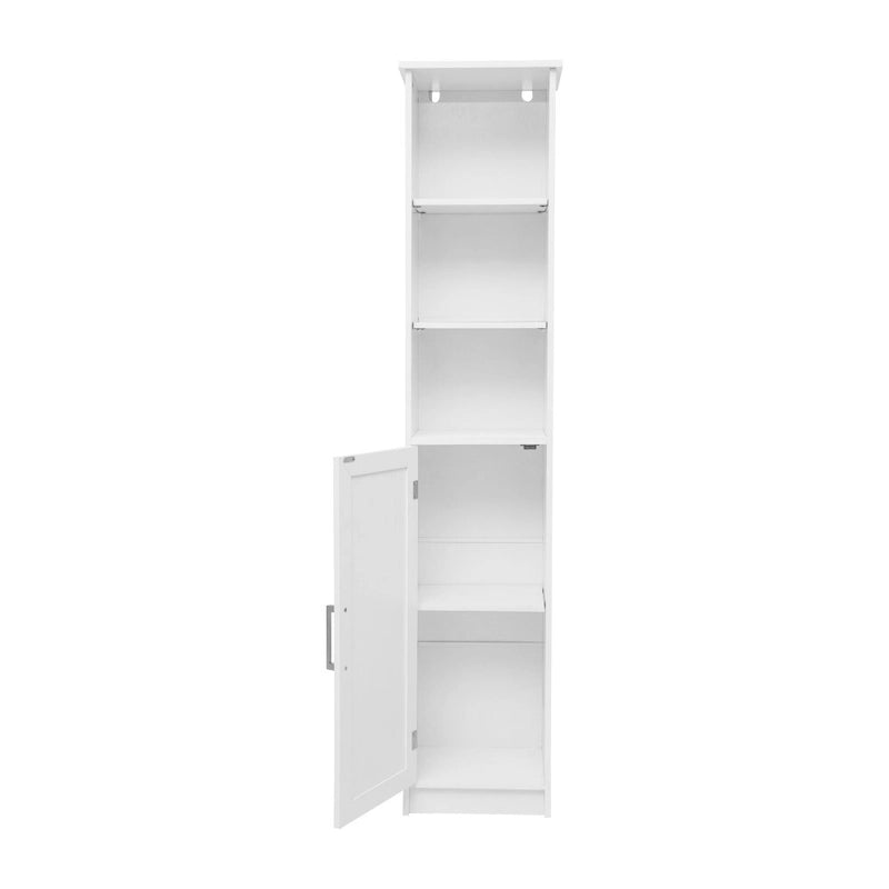 Meuble de Rangement Haut Autoportant avec Étagères Ouvertes et Porte, Blanc et Gris