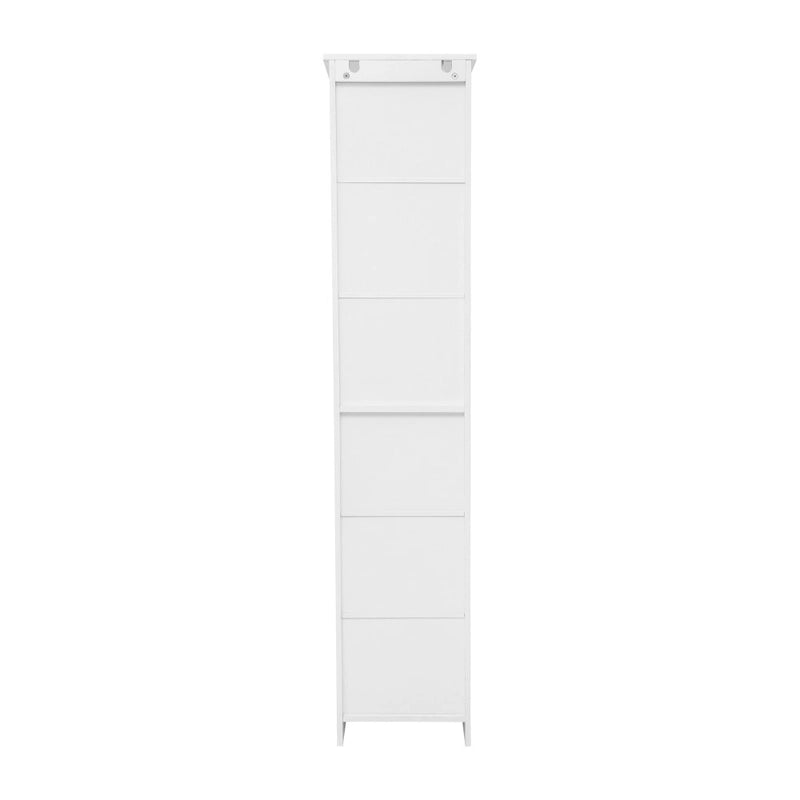 Meuble de Rangement Haut Autoportant avec Étagères Ouvertes et Porte, Blanc et Gris