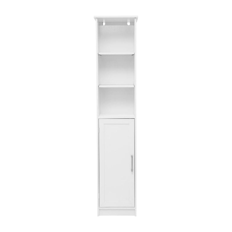 Meuble de Rangement Haut Autoportant avec Étagères Ouvertes et Porte, Blanc et Gris