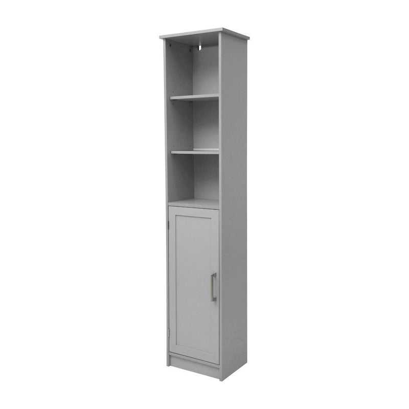 Meuble de Rangement Haut Autoportant avec Étagères Ouvertes et Porte, Blanc et Gris