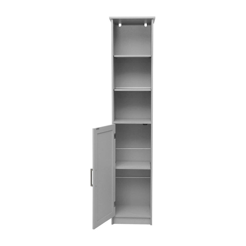 Meuble de Rangement Haut Autoportant avec Étagères Ouvertes et Porte, Blanc et Gris