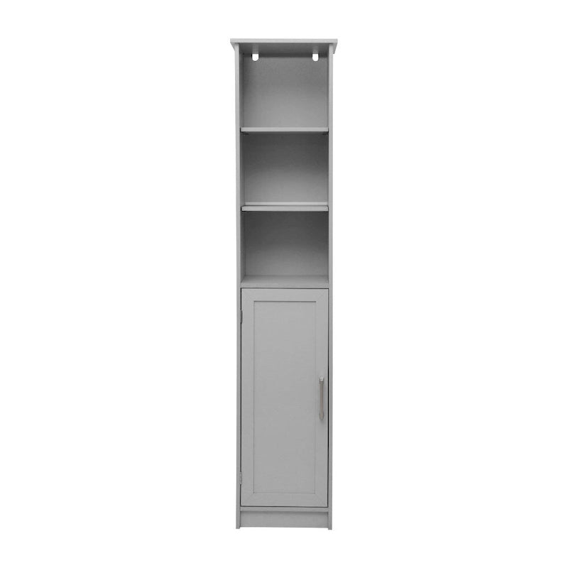 Meuble de Rangement Haut Autoportant avec Étagères Ouvertes et Porte, Blanc et Gris