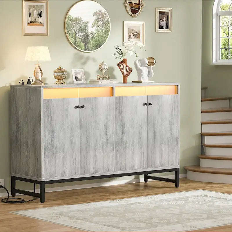 Buffet 4 portes Accent avec éclairage LED et prise de courant