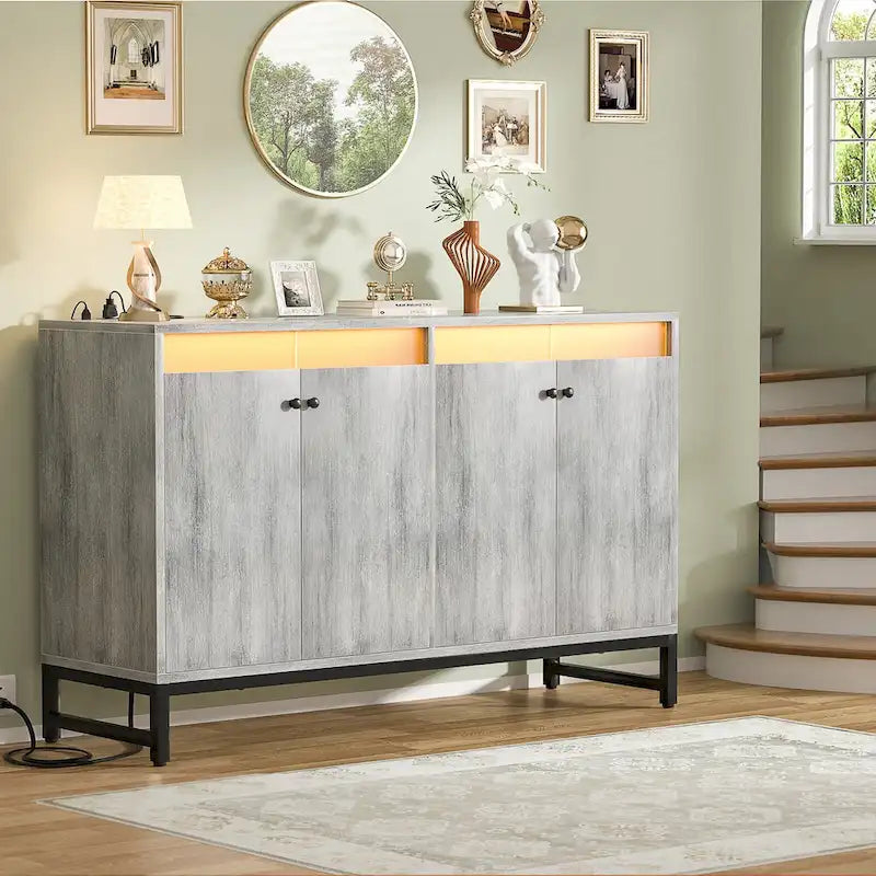 Buffet 4 portes Accent avec éclairage LED et prise de courant