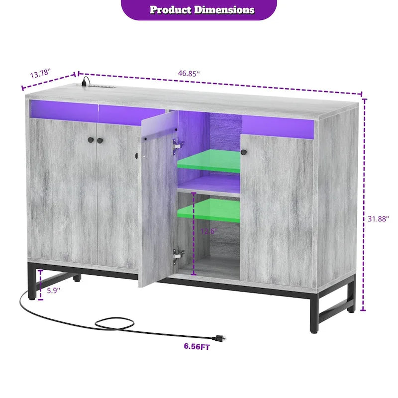 Buffet 4 portes Accent avec éclairage LED et prise de courant