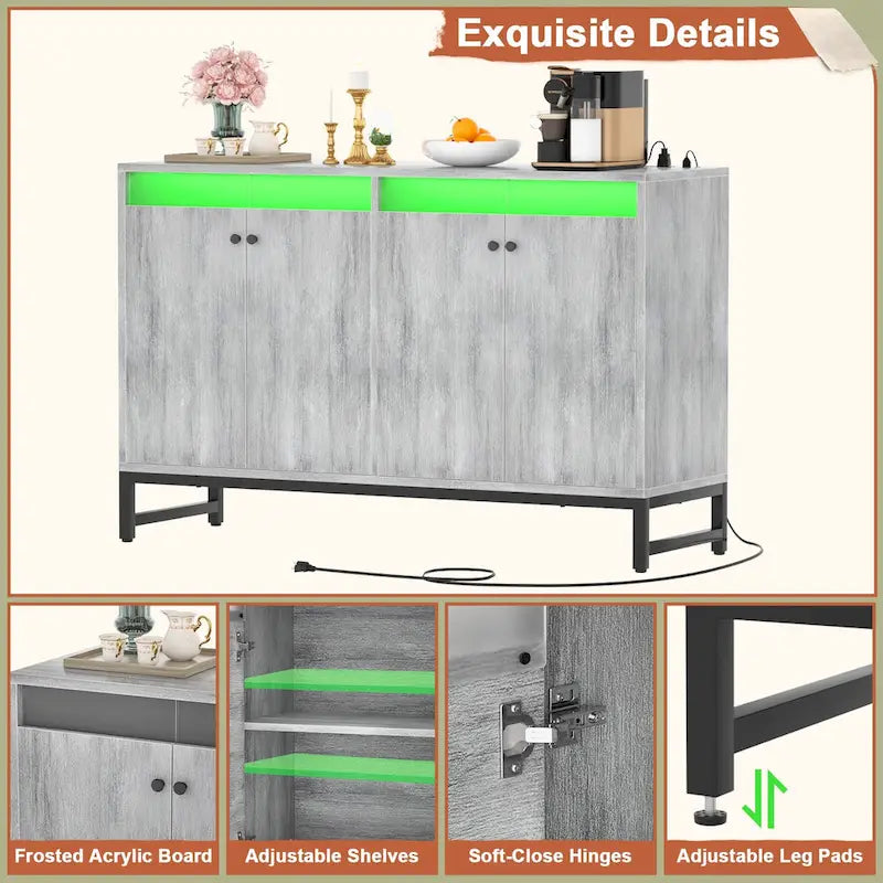 Buffet 4 portes Accent avec éclairage LED et prise de courant