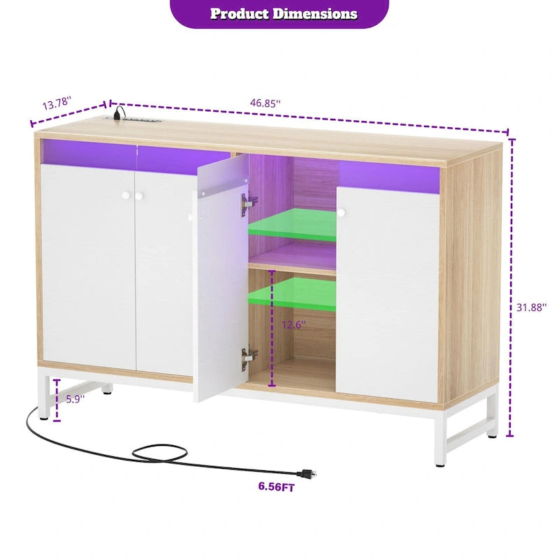Buffet 4 portes Accent avec éclairage LED et prise de courant