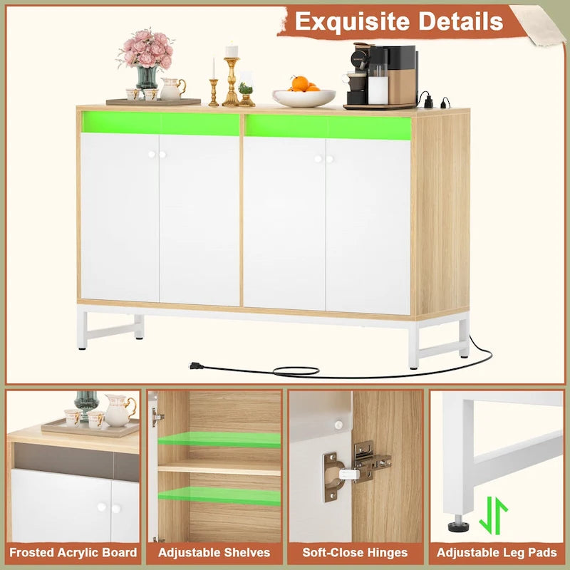 Buffet 4 portes Accent avec éclairage LED et prise de courant