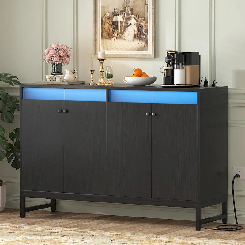 Buffet 4 portes Accent avec éclairage LED et prise de courant