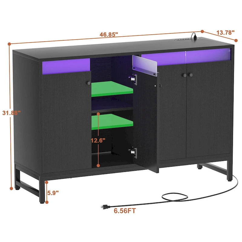 Buffet 4 portes Accent avec éclairage LED et prise de courant