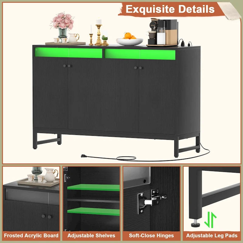 Buffet 4 portes Accent avec éclairage LED et prise de courant