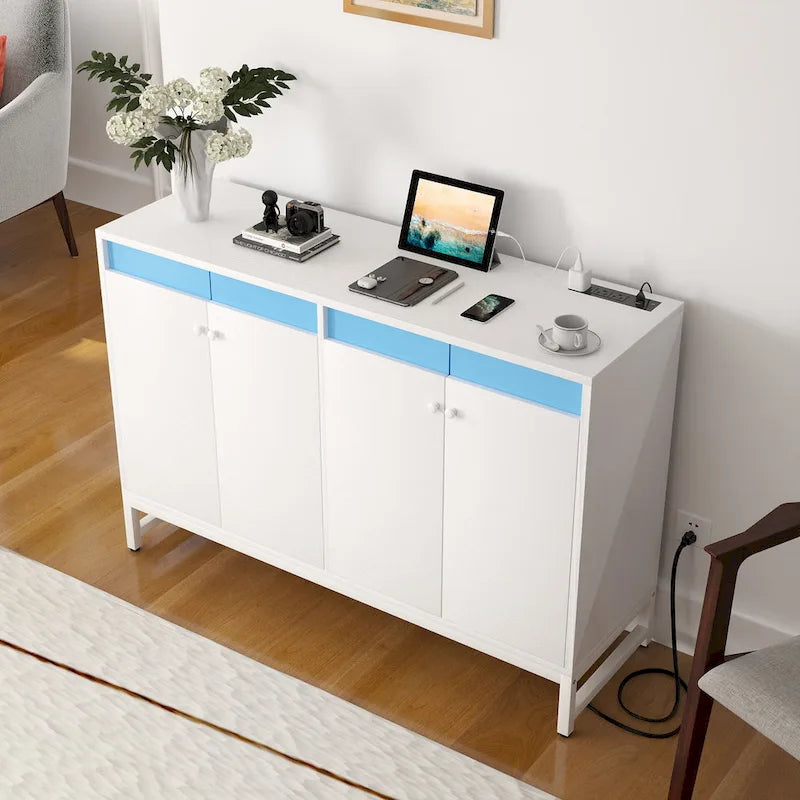 Buffet 4 portes Accent avec éclairage LED et prise de courant