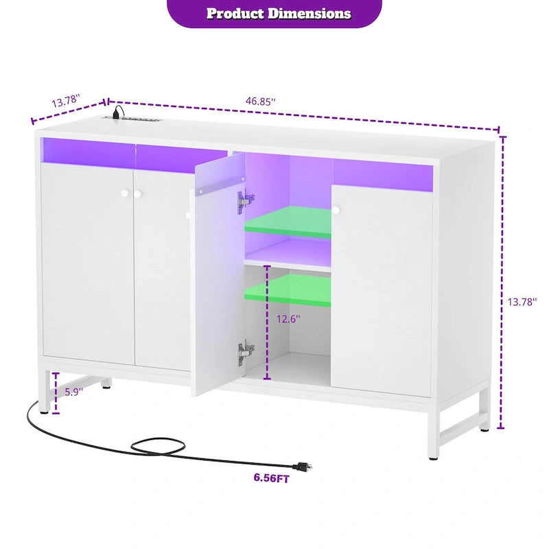 Buffet 4 portes Accent avec éclairage LED et prise de courant