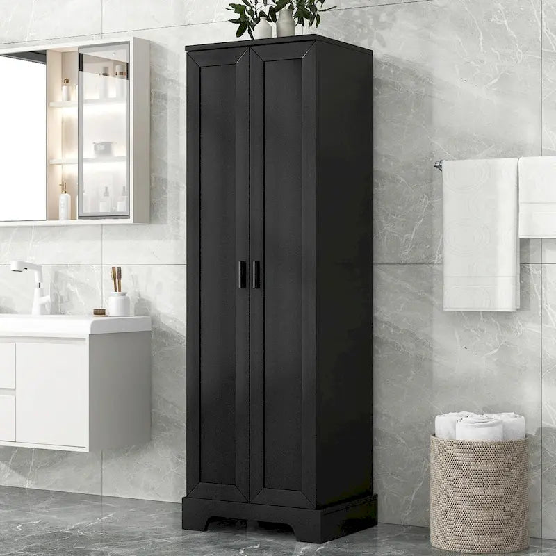 Meuble de rangement haut avec deux portes et étagères réglables Noir Blanc Marron