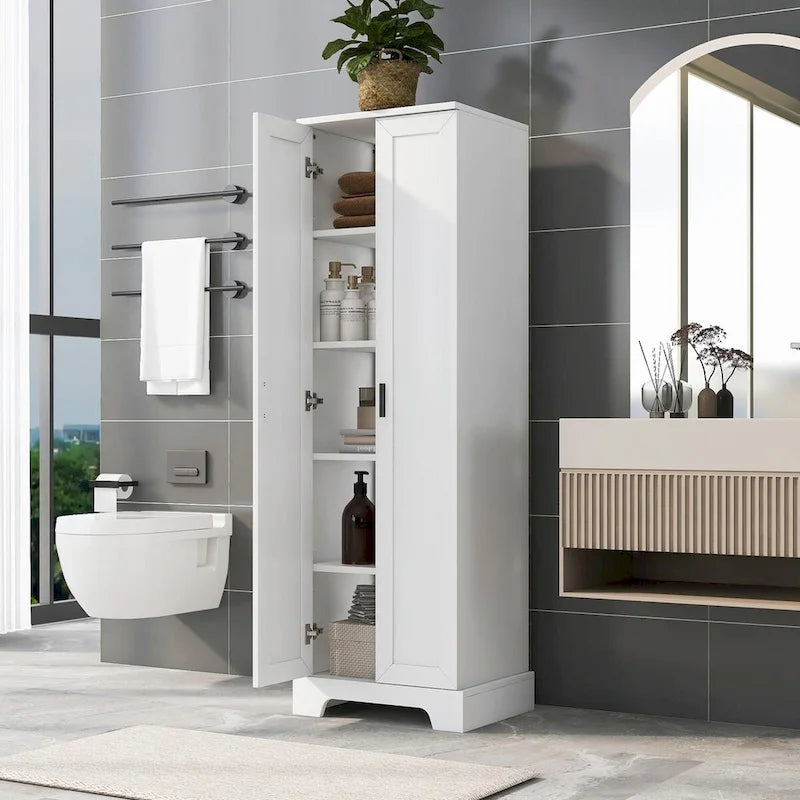 Meuble de rangement haut avec deux portes et étagères réglables Noir Blanc Marron