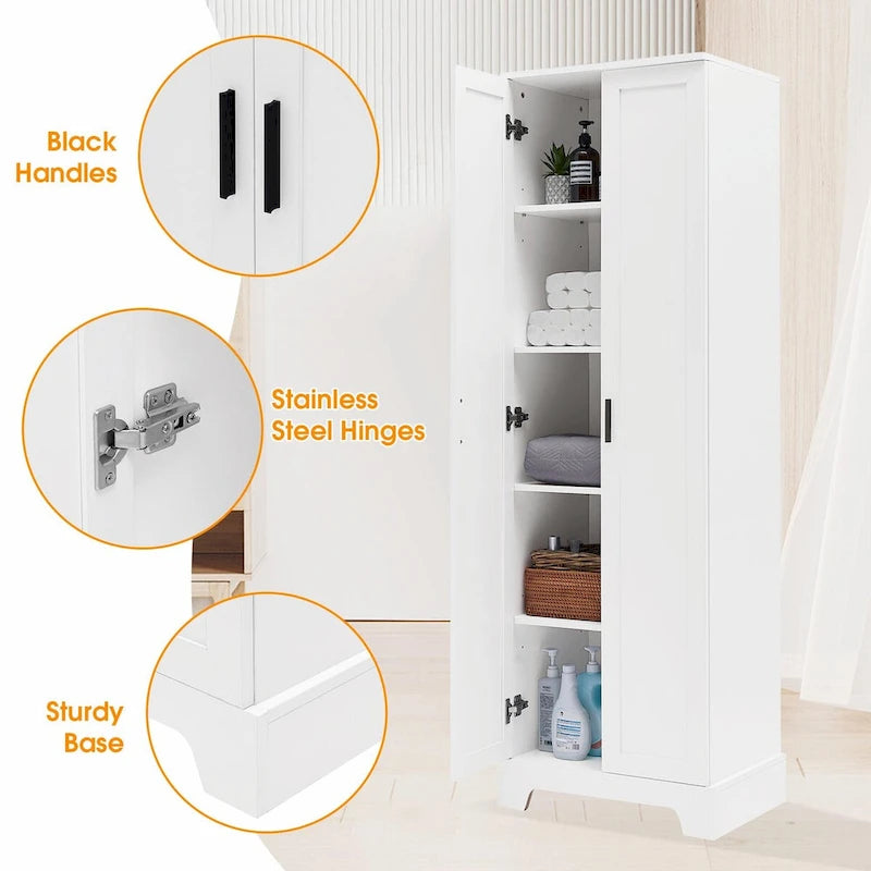 Meuble de rangement haut avec deux portes et étagères réglables Noir Blanc Marron