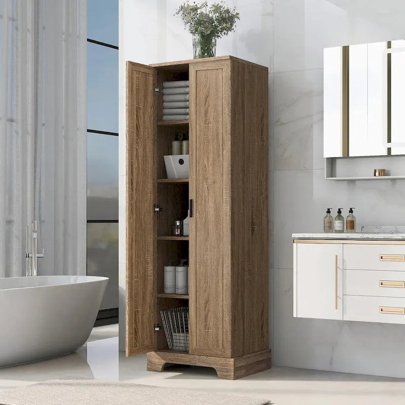 Meuble de rangement haut avec deux portes et étagères réglables Noir Blanc Marron