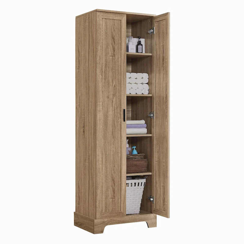 Meuble de rangement haut avec deux portes et étagères réglables Noir Blanc Marron
