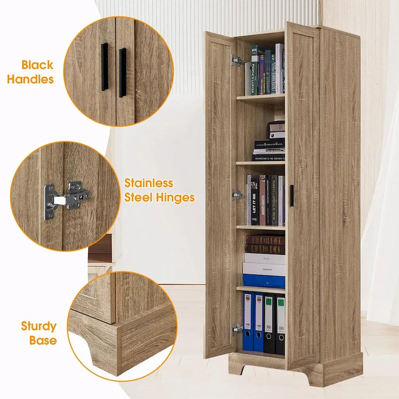 Meuble de rangement haut avec deux portes et étagères réglables Noir Blanc Marron