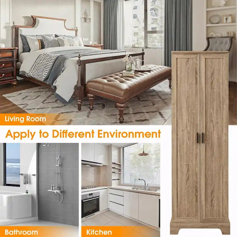 Meuble de rangement haut avec deux portes et étagères réglables Noir Blanc Marron