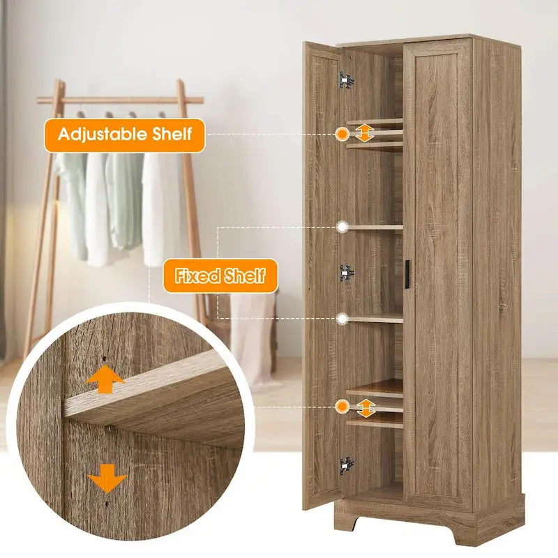 Meuble de rangement haut avec deux portes et étagères réglables Noir Blanc Marron