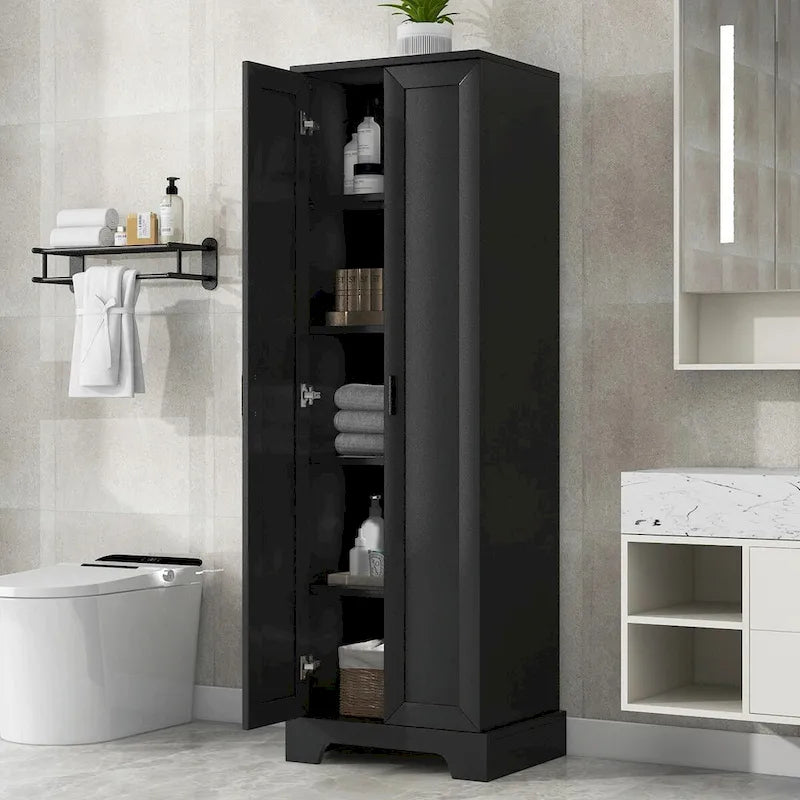 Meuble de rangement haut avec deux portes et étagères réglables Noir Blanc Marron